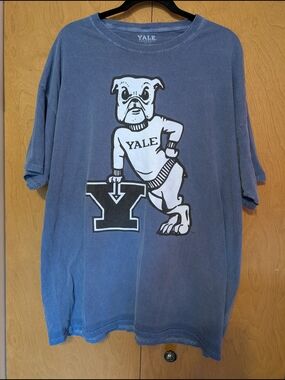 Yale Bulldog Graphic Tee - Vintage Wash Blue Men's XL